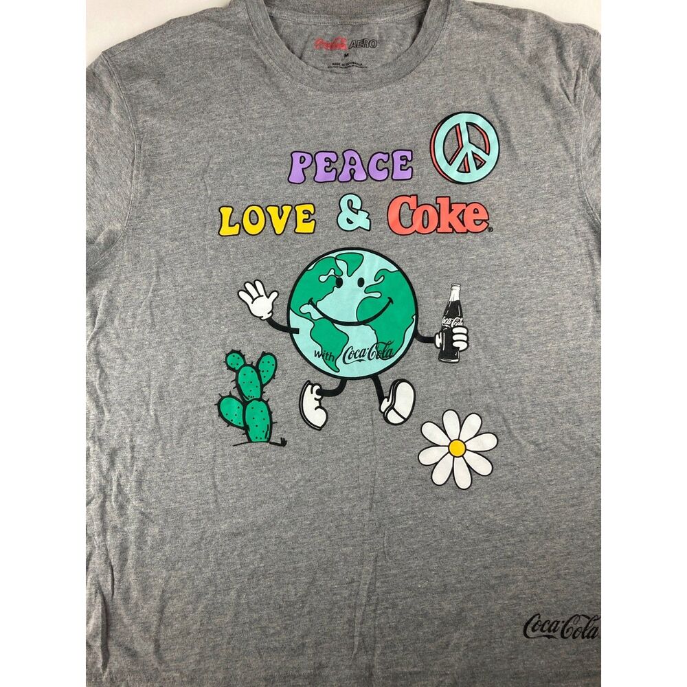 Coca Cola Aero T Shirt Mens Medium Gray Peace Love Coke Graphic Tee